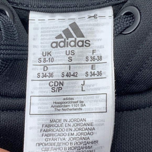 ADIDAS Women Small Hoodie Pullover Sweatshirt Top Black White 3 Stripe Fleece - Picture 7 of 9